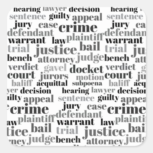 Judicial Legal Terns Word Cloud Design Quadratischer Aufkleber (Vorderseite)