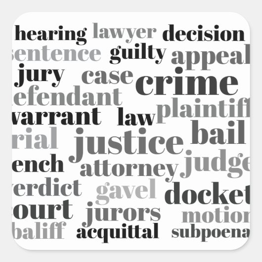 Judicial Legal Terns Word Cloud Design Quadratischer Aufkleber (Vorderseite)