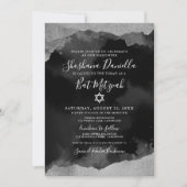 Jüdisch Black Silver Watercolor Mitzvah Einladung (Vorderseite)