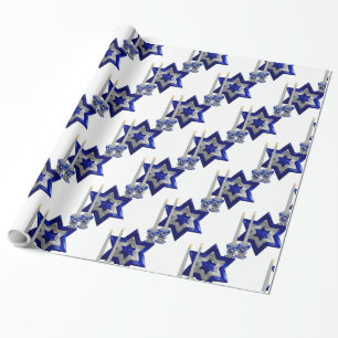 Jüdisch-Candlesticks-and-Star-1-weiß Geschenkpapier