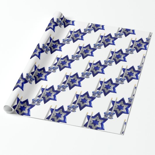 Jüdisch-Candlesticks-and-Star-1-weiß Geschenkpapier (Ungerollt)