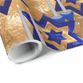 Jüdisch-Candlesticks-and-Star-3-Gold Geschenkpapier (Rolleneckpunkt)