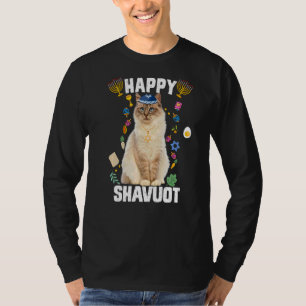 Jüdisch Cat Kippah Happy Shavuot Matzah Shavuot Ho T-Shirt