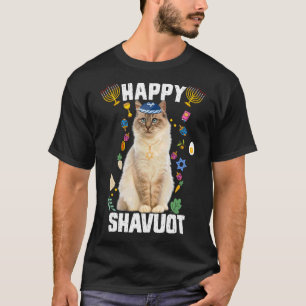 Jüdisch Cat Kippah Happy Shavuot Matzah Shavuot Ho T-Shirt