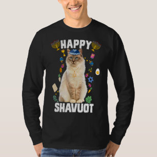 Jüdisch Cat Kippah Happy Shavuot Matzah Shavuot Ho T-Shirt