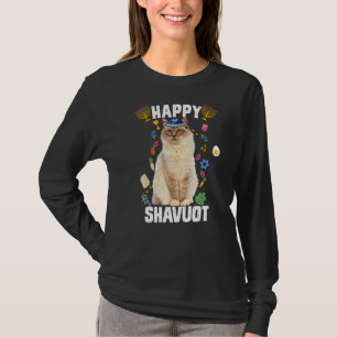 Jüdisch Cat Kippah Happy Shavuot Matzah Shavuot Ho T-Shirt