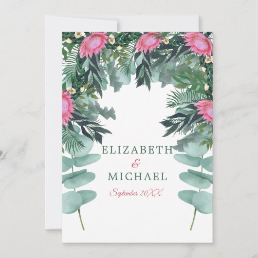 Jüdisch Floral Wedding Chuppah Eucalyptus Protea Einladung (Vorderseite)