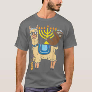 Jüdisch Llama Sloth Menorah Funny Animal Hanukkah T-Shirt