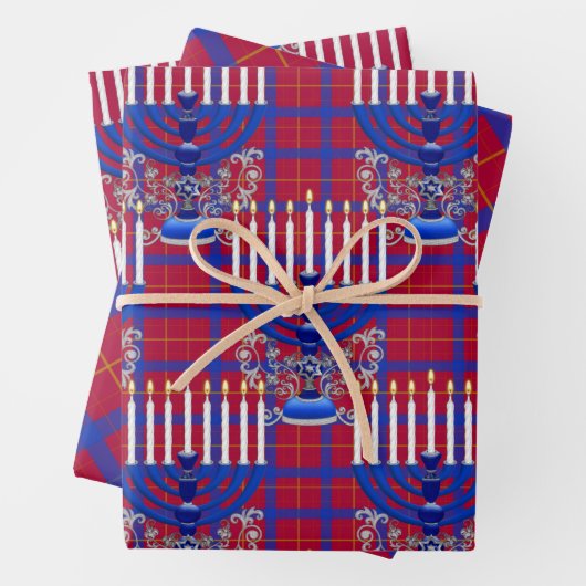 jüdisch-menorah-Kariert-Granatrot Geschenkpapier Set (Beispiel)