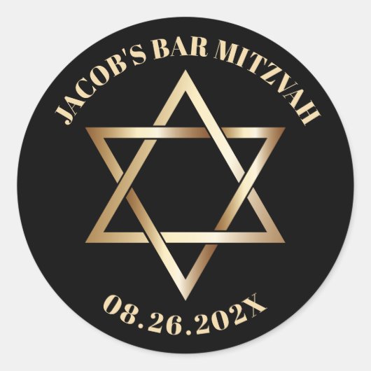 Jüdische BAR MITZVAH Gold Star von David Black Runder Aufkleber (Vorderseite)