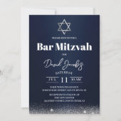 Jüdische Bar Mitzvah Star der David Modern Navy Bl Einladung (Vorderseite)