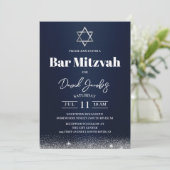 Jüdische Bar Mitzvah Star der David Modern Navy Bl Einladung (Stehend Vorderseite)