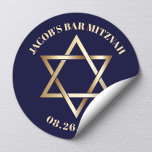 Jüdische BAR MITZVAH Star von David Navy & Gold Runder Aufkleber<br><div class="desc">Jüdischer BAR MITZVAH Gold Star von David Navy Blue Stickers.</div>