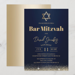 Jüdische Bar Mitzwa Moderne Marineblau & Gold Einladung
