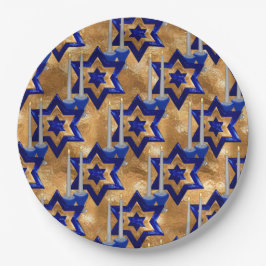 Jüdische Candlesticks-and-Stars Gold 3 Pappteller