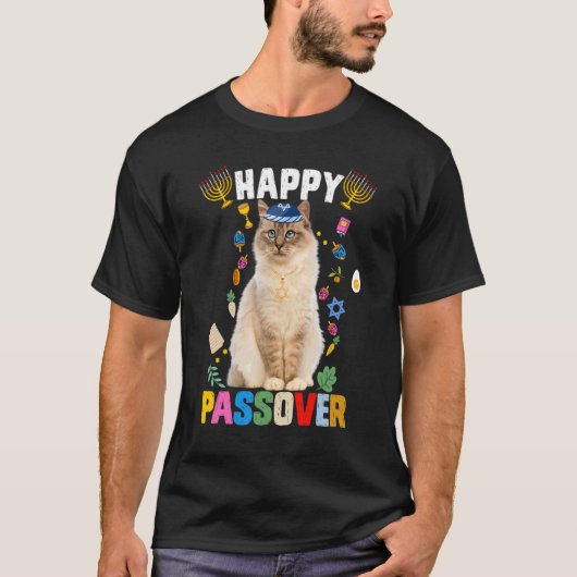 Jüdische Cat Kippah Happy Pessach Matzah Pessach H T-Shirt (Vorderseite)