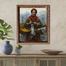 Jüdische Frau verkauft Orangen Vintage Kunst Poster