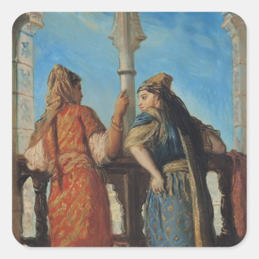 Jüdische Frauen auf dem Balkon, Algier, 1849 Quadratischer Aufkleber (Vorderseite)