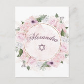 Jüdische Girl Pink Roses Stern von David Einladung Postkarte (Vorderseite)