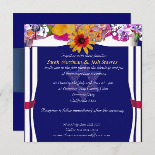 Jüdische Hochzeit der Blumenüberdachung Einladung (Vorne/Hinten)