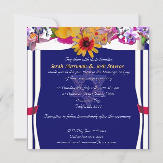 Jüdische Hochzeit der Blumenüberdachung Einladung (Vorderseite)