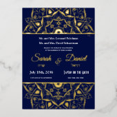 Jüdische Hochzeit Einladung Gold Mandala auf Blue (Vorderseite)