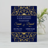 Jüdische Hochzeit Einladung Gold Mandala auf Blue (Stehend vorne)