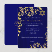 Jüdische Hochzeit in Blau und Gold Einladung (Vorne/Hinten)