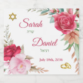 Jüdische Hochzeit mit dunkelrosa Rosenrot Schaumweinetikett (Einzelnes Label)