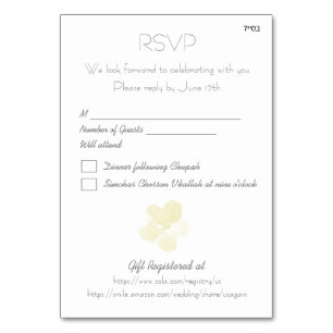 Jüdische Hochzeit RSVP Card Gelbe Blume Wasserfarb Tischnummer