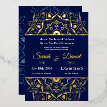 Jüdische Hochzeitseinladung Gold Mandala auf Blau