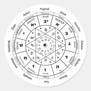 Jüdische Kalender Uhr 12 Stämme Israels Runder Aufkleber