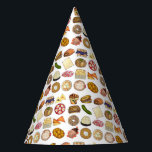 Jüdische Küche Feiertag Abendessen Fossilien Print Partyhütchen<br><div class="desc">Das Design zeigt eine originelle Abbildung einer Auswahl an beliebten Gerichten in jüdischer Küche, darunter: Babka, Bagel mit Sahnekäse und -lox, Rugelach, Blaubeeren-Blintzes, Hamantash, reuben Sandwich, Koscher-Dill-Pickle, Matzah, Spinatknish, Shakshuka, alles Bagel, Kokosmakaroon, israelischer Salat, Kugel, Kugel, Kugel ourekas, Rinderbrust, Latex mit saurer Creme, Matzo-Ball-Suppe, Sufganiyah und ein Laib mit herausforderndem...</div>