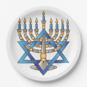 Jüdische Menorah Pappteller
