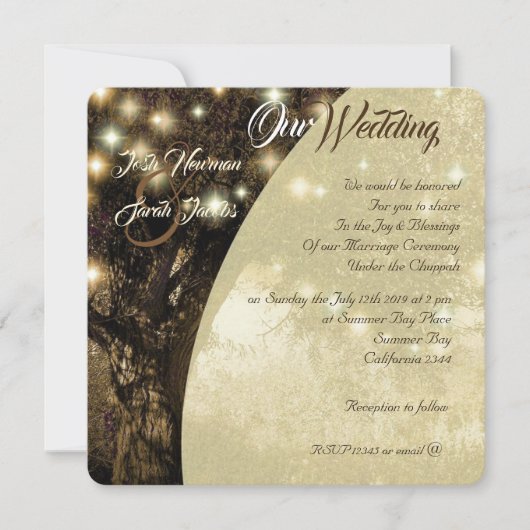 Jüdische Nachtlichthochzeit des Baumes des Lebens Einladung (Vorderseite)