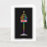 Jüdische Schabbat-Schhalom-Menorah-Karte Karte<br><div class="desc">6 Flammen dieser fröhlichen menorah, die die Tage der Schöpfung repräsentieren, weisen auf die zentrale Flamme hin, die den 7. Tag der Schöpfung darstellt, als Gott sah, dass alles, was Er gemacht hatte, sehr gut war, und Er ruhte. Es ist repräsentativ für unseren Shabbat, den 7. Tag der Woche, an...</div>