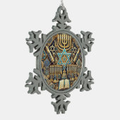 Jüdische Schneeflocke gerahmt Schneeflocken Zinn-Ornament (Links)