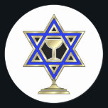 jüdische Star Runder Aufkleber<br><div class="desc">Jewish ohrts and gift ideas featuring beautiful Jewish Star of David with a wine glass in the center.</div>