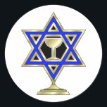 jüdische Star Runder Aufkleber<br><div class="desc">Jewish ohrts and gift ideas featuring beautiful Jewish Star of David with a wine glass in the center.</div>
