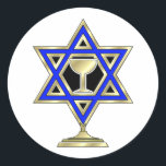jüdische Star Runder Aufkleber<br><div class="desc">Jewish ohrts and gift ideas featuring beautiful Jewish Star of David with a wine glass in the center.</div>