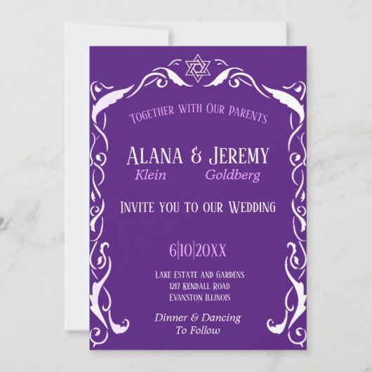 Jüdische Swirl-Rahmenhochzeit Einladung (Vorderseite)