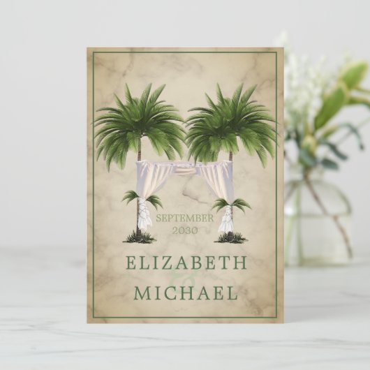 Jüdische Wedding Chuppah Elegante Champagne Palm Einladung (Stehend Vorderseite)