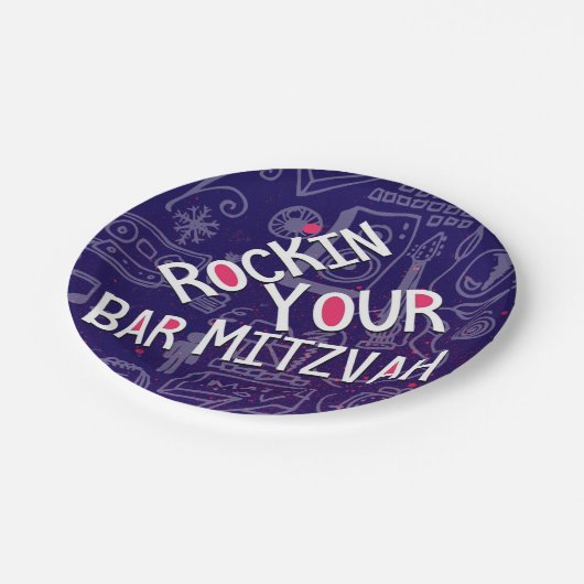 Jüdischer Bar Mitzvah Dekoration-Papier Teller (Schrägansicht)