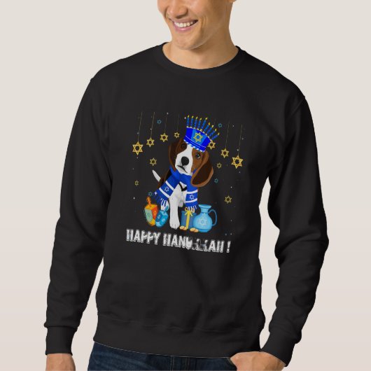 Jüdischer Beagle Dog Menorah Hat Happy Chanukah Ha Sweatshirt (Vorderseite)