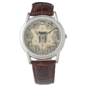 Jüdischer Davidsstern der Chai Klagemauer-Männer Armbanduhr