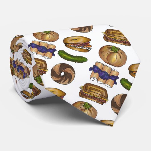 Jüdischer Deli Reuben Blintz Bagel Lox Pickle Fein Krawatte (Gerollt)