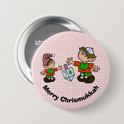 Jüdischer Elf und Dreidel Chrismukkah Button (Vorne & Hinten)