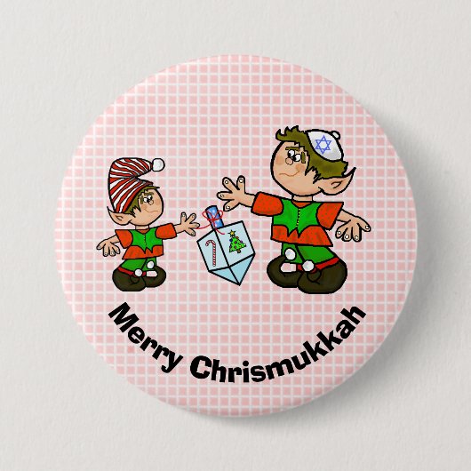 Jüdischer Elf und Dreidel Chrismukkah Button (Vorderseite)