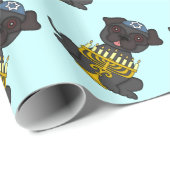 Jüdischer Feiertag-Mops Hund mit Menorah Geschenkpapier (Rolleneckpunkt)