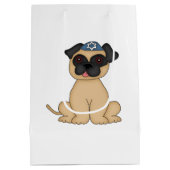Jüdischer Feiertag-Niedlicher beige Mops mit Mittlere Geschenktüte (Rückseite)